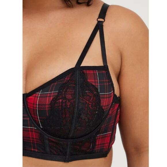 TORRID  UNLINED LONGLINE STRAPPY BRALETTE - PLAID RED SIZE 5 - Picture 3 of 7